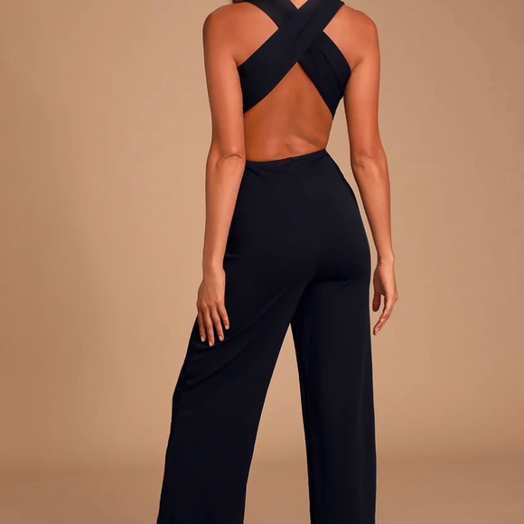 Lulus Black backless jumpsuit with criss cross back - Picture 2 of 5
